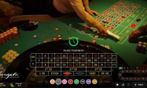 screenshot of live dealer dual play roulette with borgata