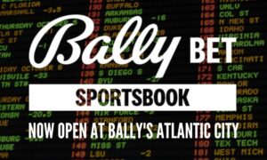 bally bet sportsbook logo over sports betting odds board