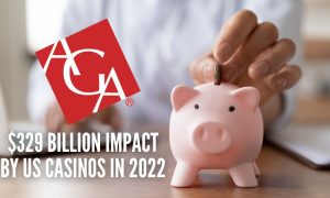 Image of a person putting money into a piggy bank, representing the economic impact that US casinos have had on state economies in 2022