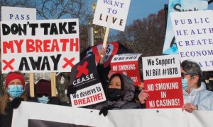 protesters of smoking in atlantic city casinos for a story on the senate pulling a bill that would ban smoking at gambling parlors