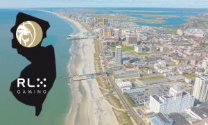 atlantic city skyline with logos for betmgm online casino and rlx gaming