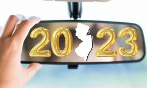 2023 and state of new jersey in a rearview mirror for a story on the top storylines for new jersey gambling in 2023