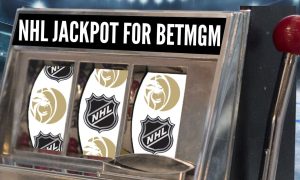slot machine with logos of nhl and betmgm for a story on nhl-branded online casino games coming to new jersey
