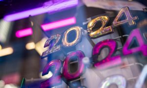 novelty glasses for 2023 new year's for a story on the 2024 outlook of new jersey gambling