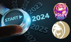 logos for piggy blitz slot game and betmgm online casino for a story on an exclusive launch in new jersey