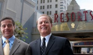 Aaron and Dennis Gomes in front of Resorts Atlantic City, which the Mohegan tribe will leave ownership of in December 2024