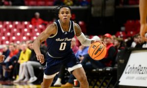Saint Peter's player Latrell Reid for a story on the rules and revenue projections for March Madness sports betting in New Jersey
