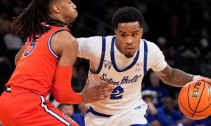 Seton Hall's Al-Amir Dawes for a story on February 2024 revenue generated by legal sports betting in New Jersey
