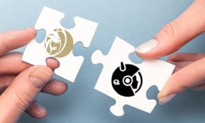 Image of puzzle pieces with logos from BetMGM and GameCode for a story on a partnership to bring new titles to New Jersey online casinos