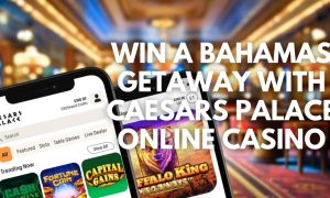 Image of Caesars Palace Online Casino on a phone for a story on a new promo that offers New Jersey players a chance to win a Bahamas getaway package