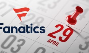 Image of the Fanatics logo on a calendar with a thumbtack on April 29 for a story on the PointsBet platforms officially becoming Fanatics in New Jersey