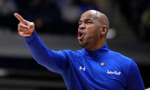 Seton Hall head coach Shaheen Holloway for a story on the March 2024 revenue report for sports betting in New Jersey
