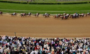 Horses make the first turn at the 2011 Kentucky Derby for a story on the 2024 preview of the Run for the Roses and New Jersey's tie to the race: Dornoch.