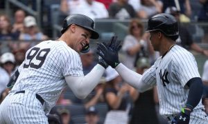 New York Yankees Aaron Judge and Juan Soto for a story on June 2024 revenue for sports betting in New Jersey.