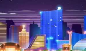 Illustrated skyline of Atlantic City casinos