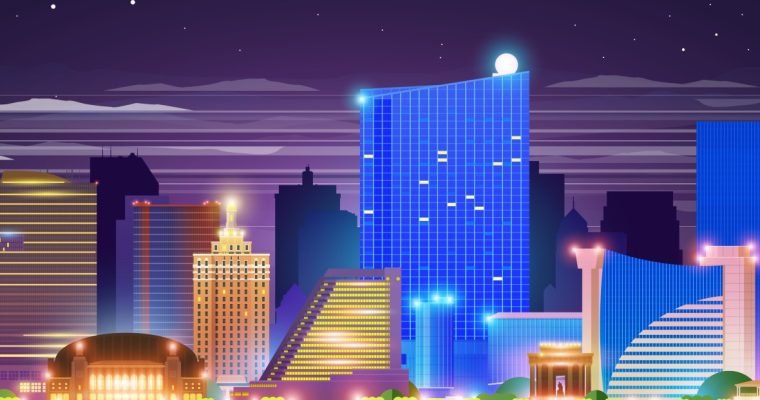 Illustrated skyline of Atlantic City casinos