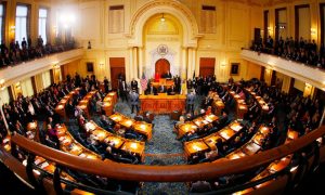 Image of the New Jersey State Legislature for a story on the Assembly supporting a bill to ban smoking in Atlantic City casinos.