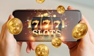 Image of a phone with online casino slot machine
