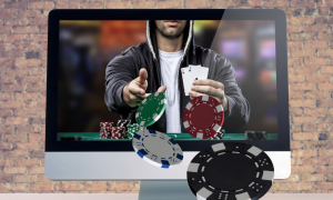 poker chips emerging from a television screen