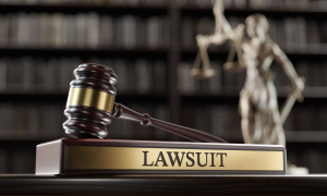 a gavel sitting atop of a label that reads lawsuit