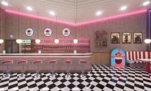 an illustration of an old motorcycle diner