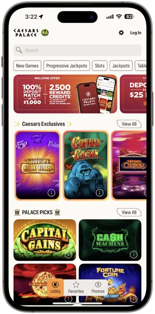 Caesars Palace Home Page Screenshot