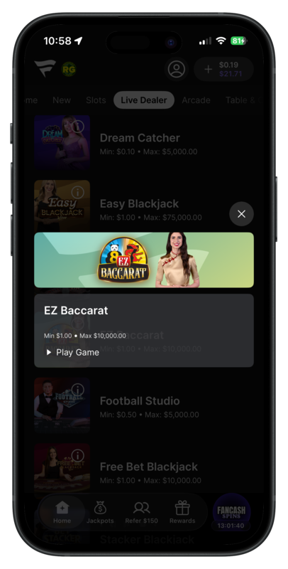 Fanatics Casino EZ Baccarat