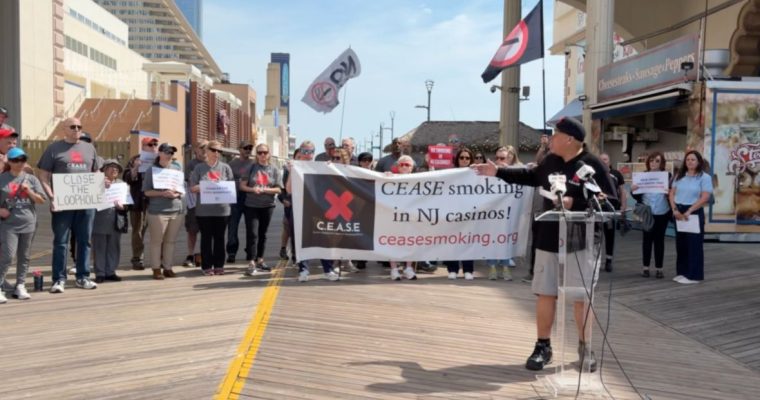 NJ casino workers rally to pressure Gov. Mikie Sherrill to close the state’s long-standing casino smoking loophole.