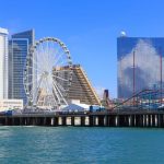 Atlantic City boardwalk and casino skyline view from the pier