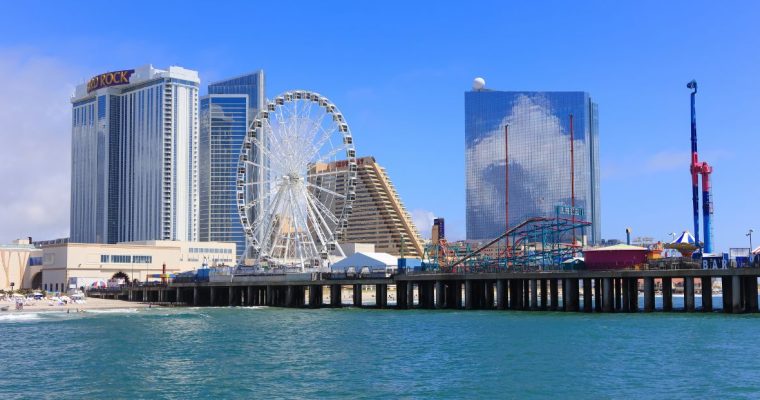Atlantic City boardwalk and casino skyline view from the pier