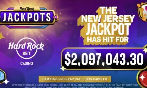 Hard Rock Bet Casino graphic showing New Jersey jackpot win of $2,097,043.30
