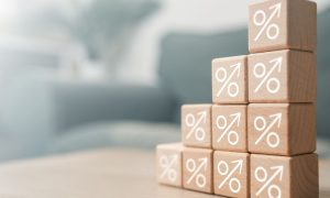 Stacked blocks with percentage symbols representing New Jersey iGaming revenue growth