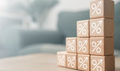 Stacked blocks with percentage symbols representing New Jersey iGaming revenue growth
