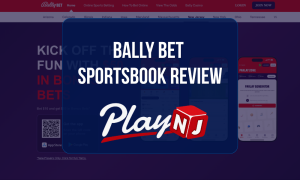 Bally Bet Sportsbook Review: Sportsbook homepage featuring bonus bets promotion, mobile betting app, and PlayNJ logo
