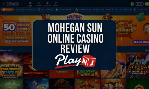 Mohegan Sun Casino Review: Online casino homepage with slots, table games, live casino options, and promotional offers