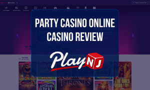 Party Casino Review: Online casino interface with featured games, casino categories, and promotional offers