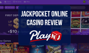 Jackpocket Casino Review: Online casino homepage showcasing slots, table games, live dealer games, and bonus promotions