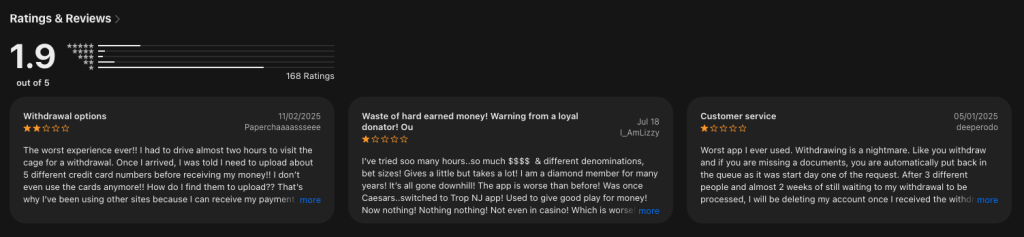 Screenshot of Tropicana review on app store