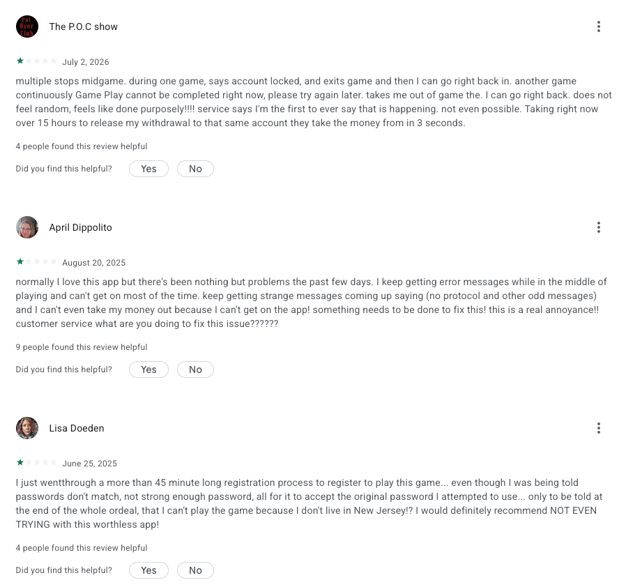 Tropicana casino NJ screenshot Google Play reviews