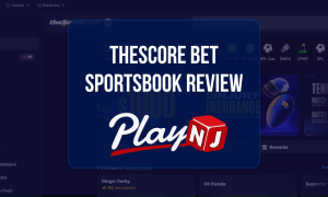 theScore Bet Sportsbook Review: Online sportsbook homepage with betting odds, rewards features, and PlayNJ logo