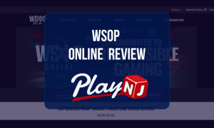 WSOP Online Review: Online poker homepage featuring WSOP branding, online poker promotions, and PlayNJ logo