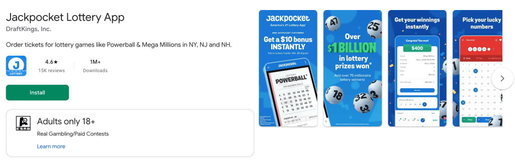 JackPocket Google Play rating