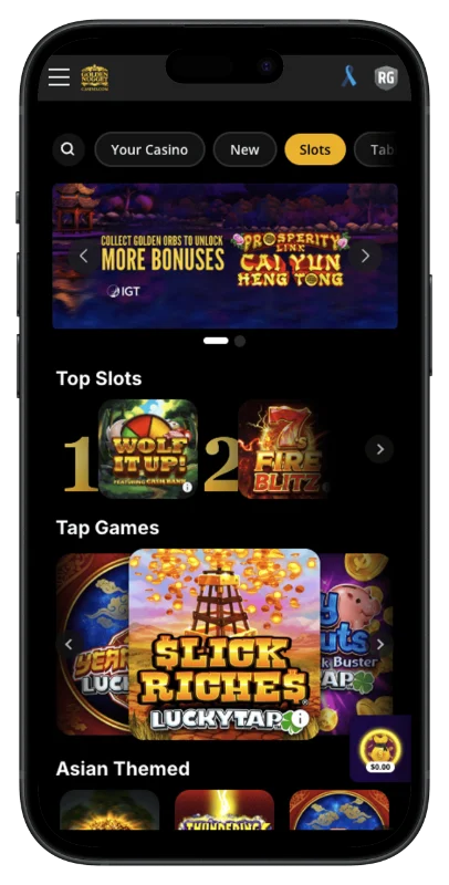 Golden Nugget Casino app screenshot showing the casino home page